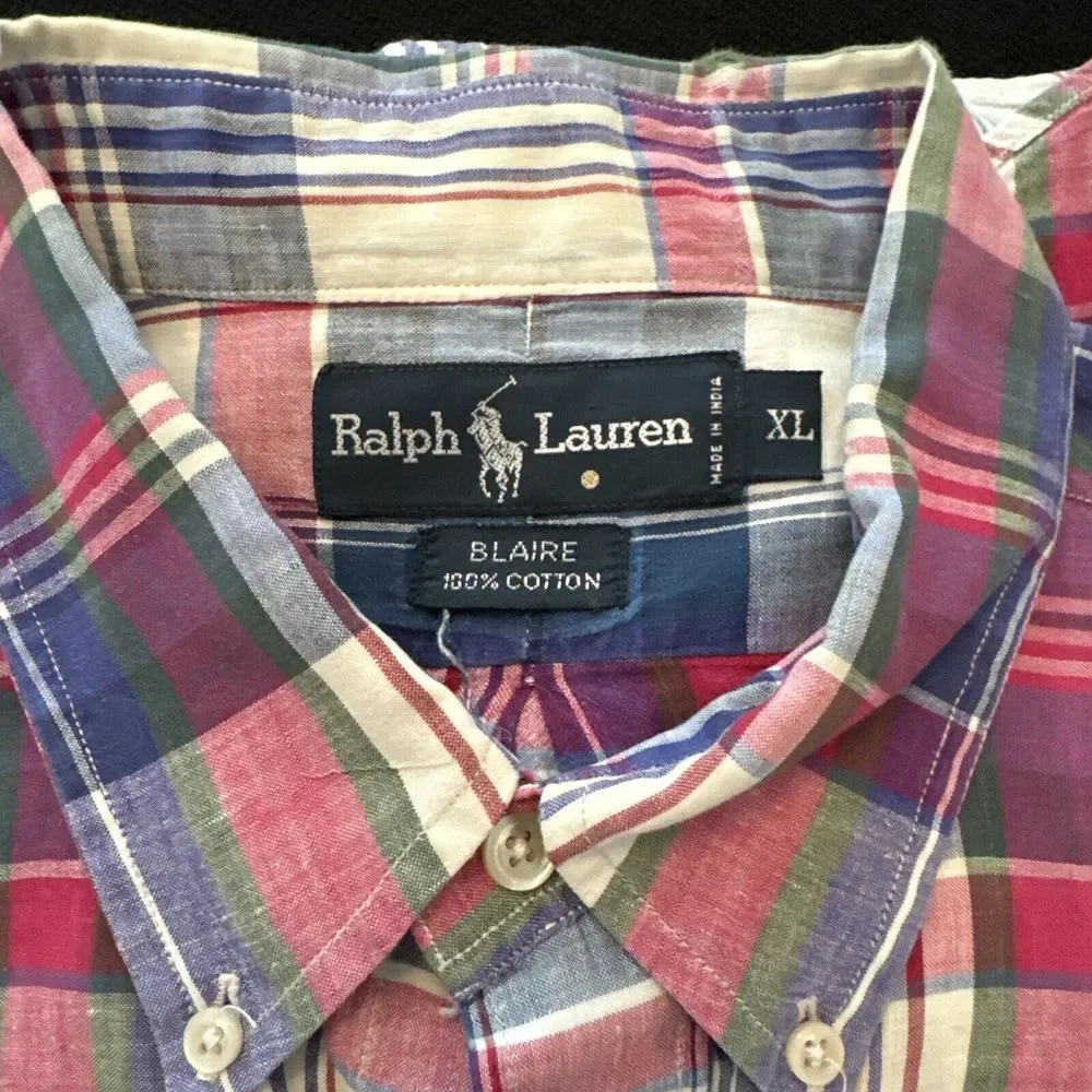Ralph Lauren XL BLAIRE Men Cotton Blue/pink/green Button Down‎ Shirt EXCELLENT